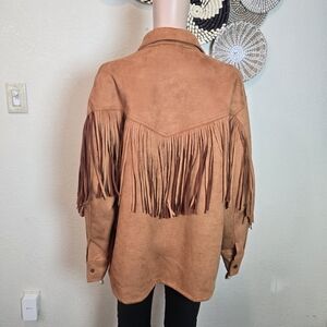 Forever 21 Womens Brown Faux Suede Western Fringe Jacket, Lined Size Large NWT